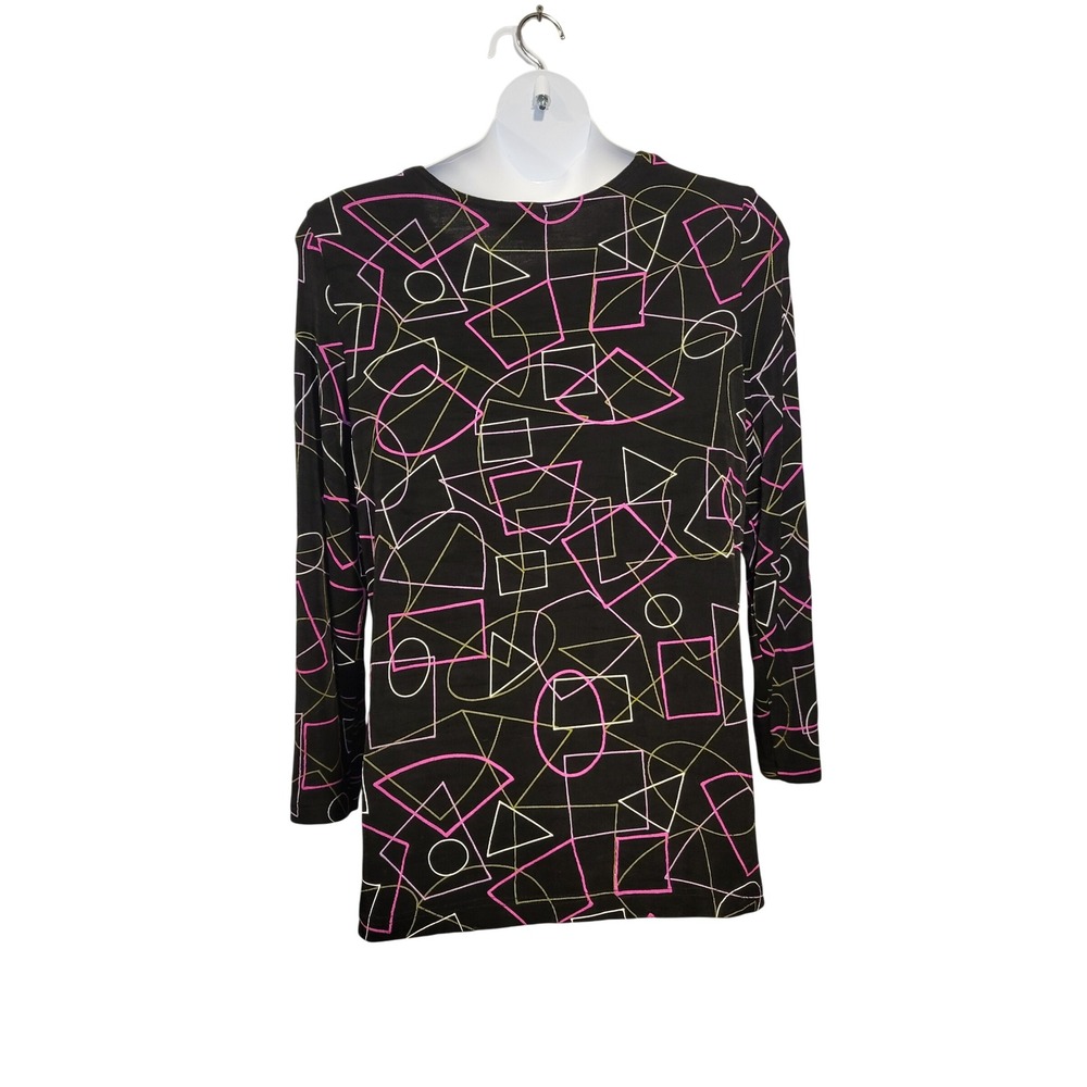 VTG Softwear Mark Singer Black Neon GeoPrint 1980s Rib Knit Textured‎ Whimsy Top